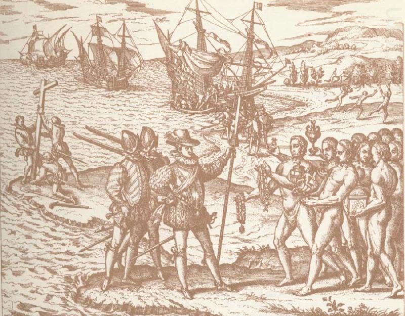 Columbia disembark pa Haiti with they royal spear in hand, unknow artist